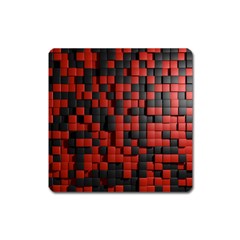 Black Red Tiles Checkerboard Square Magnet by BangZart