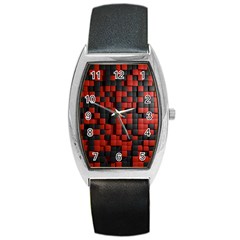 Black Red Tiles Checkerboard Barrel Style Metal Watch by BangZart