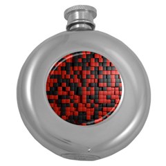 Black Red Tiles Checkerboard Round Hip Flask (5 Oz) by BangZart