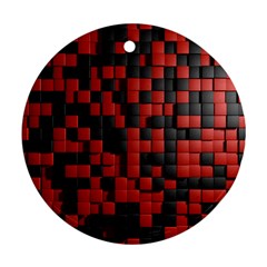 Black Red Tiles Checkerboard Round Ornament (two Sides) by BangZart