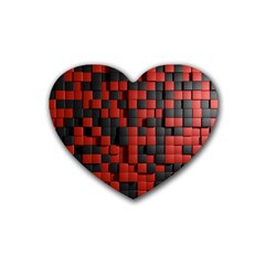 Black Red Tiles Checkerboard Rubber Coaster (heart)  by BangZart