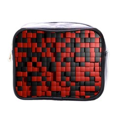 Black Red Tiles Checkerboard Mini Toiletries Bags by BangZart