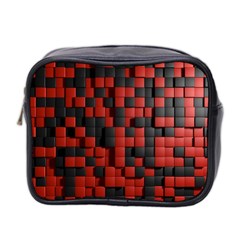 Black Red Tiles Checkerboard Mini Toiletries Bag 2-side by BangZart