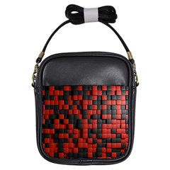 Black Red Tiles Checkerboard Girls Sling Bags by BangZart