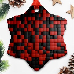 Black Red Tiles Checkerboard Ornament (snowflake) by BangZart