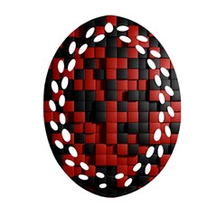 Black Red Tiles Checkerboard Oval Filigree Ornament (two Sides) by BangZart