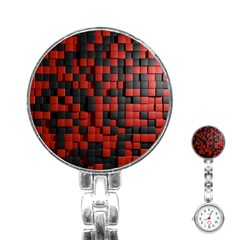 Black Red Tiles Checkerboard Stainless Steel Nurses Watch by BangZart