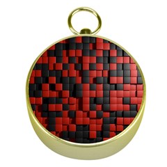 Black Red Tiles Checkerboard Gold Compasses by BangZart