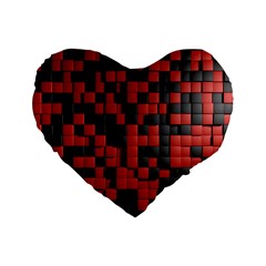 Black Red Tiles Checkerboard Standard 16  Premium Flano Heart Shape Cushions by BangZart