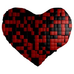 Black Red Tiles Checkerboard Large 19  Premium Flano Heart Shape Cushions by BangZart