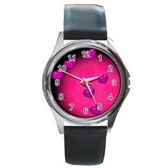 Background Heart Valentine S Day Round Metal Watch by BangZart