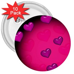 Background Heart Valentine S Day 3  Buttons (10 Pack)  by BangZart