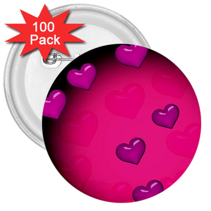 Background Heart Valentine S Day 3  Buttons (100 pack) 