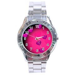 Background Heart Valentine S Day Stainless Steel Analogue Watch by BangZart