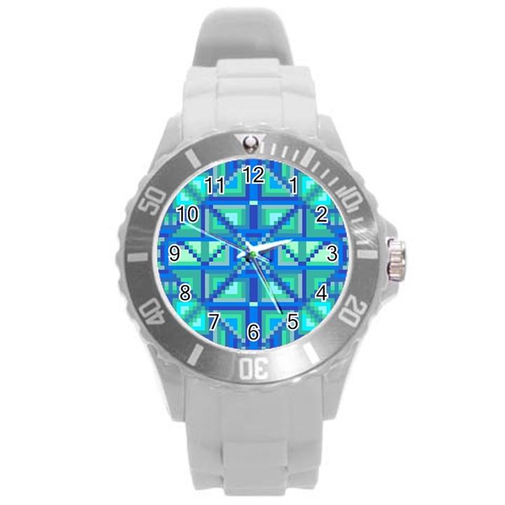 Grid Geometric Pattern Colorful Round Plastic Sport Watch (L)