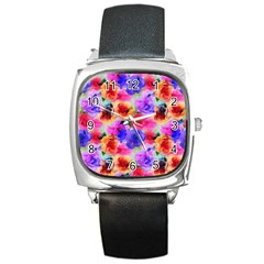 Floral Pattern Background Seamless Square Metal Watch by BangZart