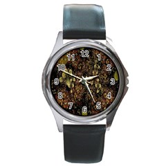 Wallpaper With Fractal Small Flowers Round Metal Watch by BangZart