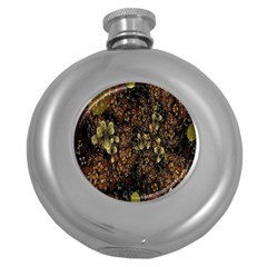 Wallpaper With Fractal Small Flowers Round Hip Flask (5 Oz) by BangZart