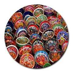 Colorful Oriental Bowls On Local Market In Turkey Round Mousepads by BangZart