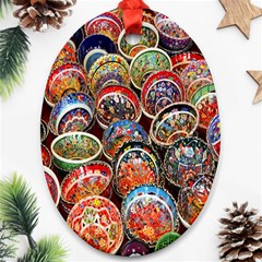 Colorful Oriental Bowls On Local Market In Turkey Ornament (oval) by BangZart