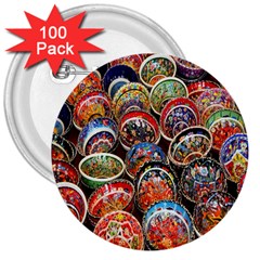 Colorful Oriental Bowls On Local Market In Turkey 3  Buttons (100 Pack)  by BangZart