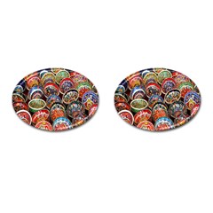 Colorful Oriental Bowls On Local Market In Turkey Cufflinks (oval) by BangZart