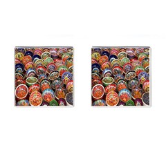 Colorful Oriental Bowls On Local Market In Turkey Cufflinks (square) by BangZart