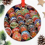 Colorful Oriental Bowls On Local Market In Turkey Round Ornament (Two Sides) Back