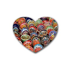 Colorful Oriental Bowls On Local Market In Turkey Rubber Coaster (heart)  by BangZart