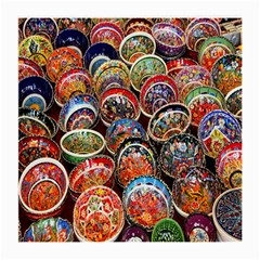 Colorful Oriental Bowls On Local Market In Turkey Medium Glasses Cloth (2-side) by BangZart