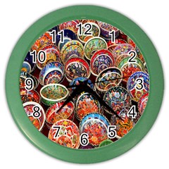 Colorful Oriental Bowls On Local Market In Turkey Color Wall Clocks by BangZart