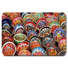 Colorful Oriental Bowls On Local Market In Turkey Large Doormat  by BangZart