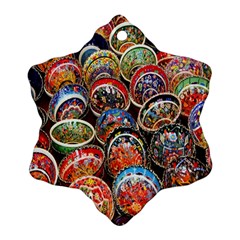 Colorful Oriental Bowls On Local Market In Turkey Ornament (snowflake) by BangZart