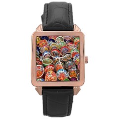 Colorful Oriental Bowls On Local Market In Turkey Rose Gold Leather Watch  by BangZart