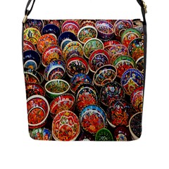 Colorful Oriental Bowls On Local Market In Turkey Flap Messenger Bag (l)  by BangZart