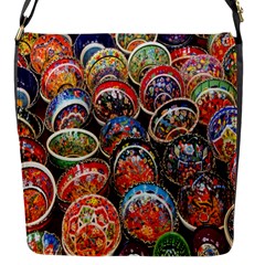 Colorful Oriental Bowls On Local Market In Turkey Flap Messenger Bag (s) by BangZart