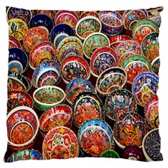 Colorful Oriental Bowls On Local Market In Turkey Standard Flano Cushion Case (two Sides) by BangZart