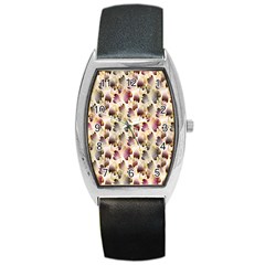 Random Leaves Pattern Background Barrel Style Metal Watch by BangZart