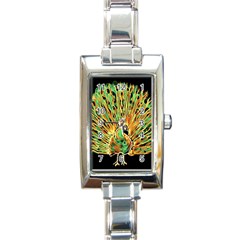 Unusual Peacock Drawn With Flame Lines Rectangle Italian Charm Watch by BangZart