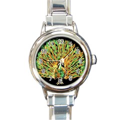 Unusual Peacock Drawn With Flame Lines Round Italian Charm Watch by BangZart