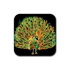 Unusual Peacock Drawn With Flame Lines Rubber Coaster (square)  by BangZart