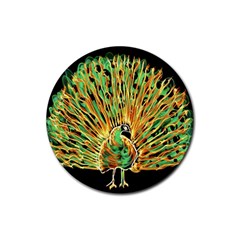 Unusual Peacock Drawn With Flame Lines Rubber Coaster (round)  by BangZart