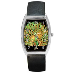 Unusual Peacock Drawn With Flame Lines Barrel Style Metal Watch by BangZart