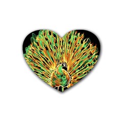 Unusual Peacock Drawn With Flame Lines Rubber Coaster (heart)  by BangZart