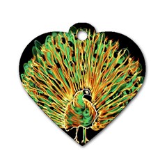 Unusual Peacock Drawn With Flame Lines Dog Tag Heart (one Side) by BangZart