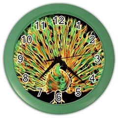 Unusual Peacock Drawn With Flame Lines Color Wall Clocks by BangZart