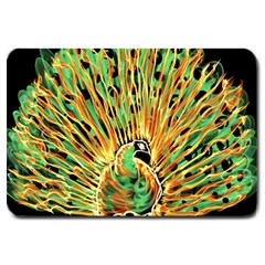 Unusual Peacock Drawn With Flame Lines Large Doormat  by BangZart