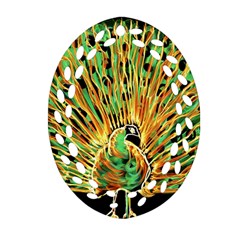 Unusual Peacock Drawn With Flame Lines Oval Filigree Ornament (two Sides) by BangZart