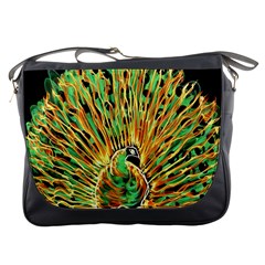 Unusual Peacock Drawn With Flame Lines Messenger Bags by BangZart