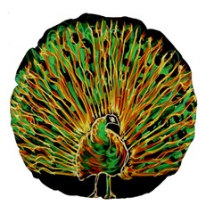 Unusual Peacock Drawn With Flame Lines Large 18  Premium Round Cushions